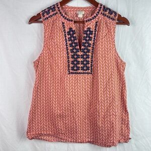 J Crew Women's Top Blouse Trim Sleeveless Embroidered Cotton Beach Size 8 Pink
